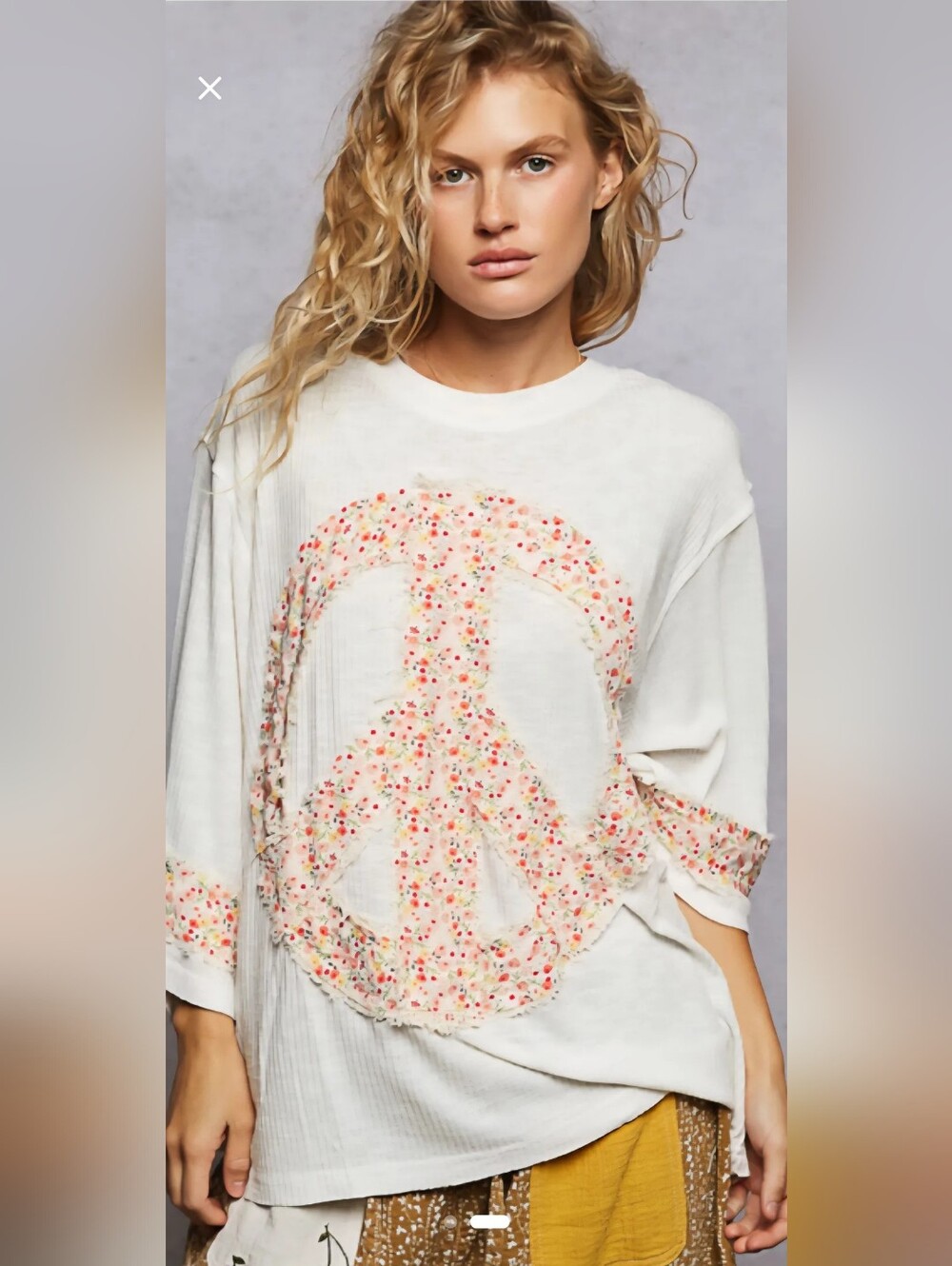 POL White Long Sleeve Top with Floral Peace Sign